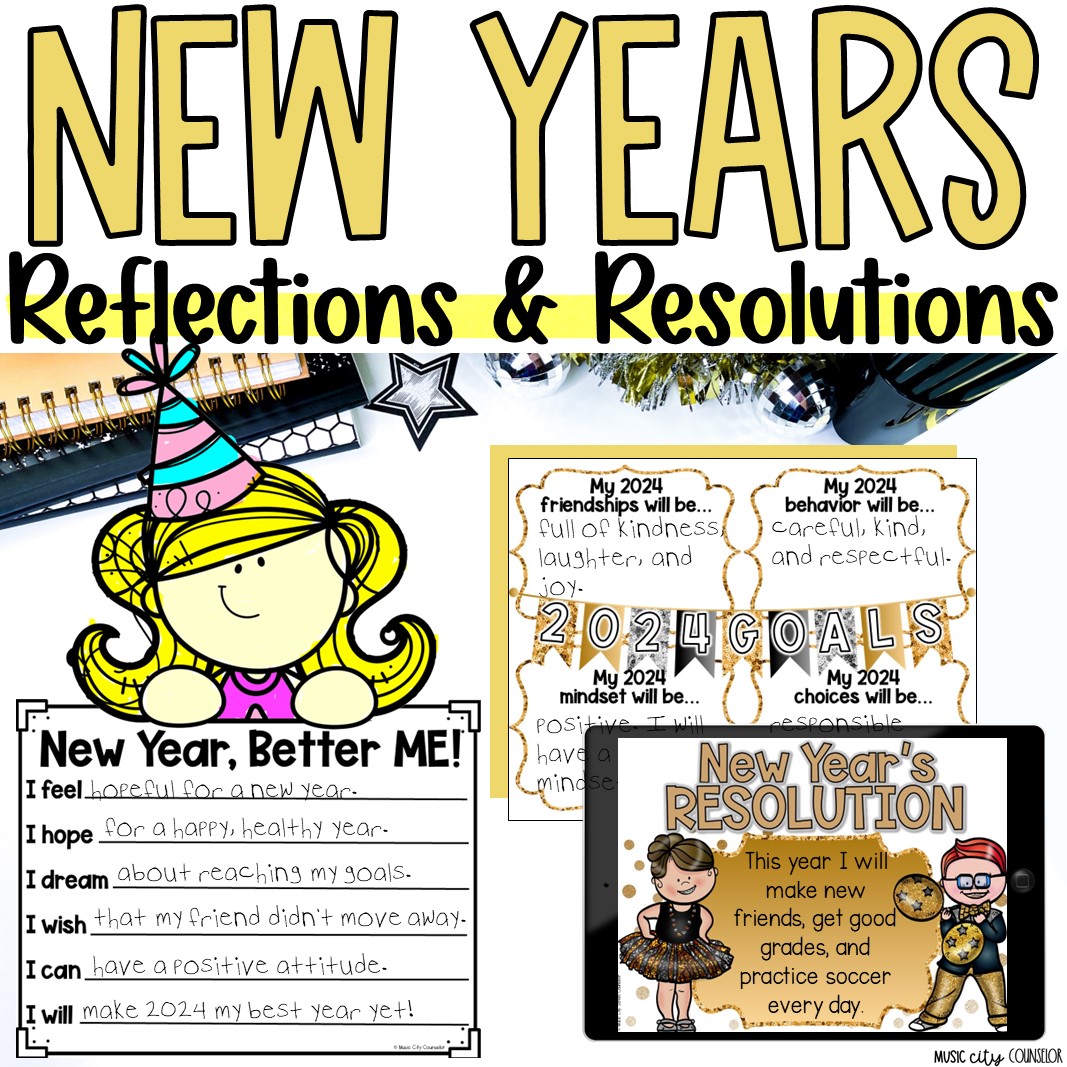 New Years 2024 Activity Bundle Goals, Resolutions, Bulletin Board