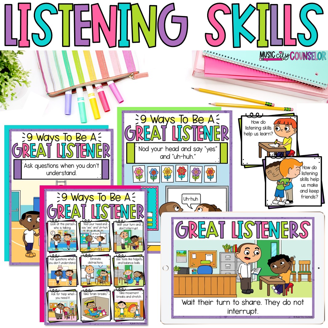 Listening Skills Lesson, Digital & Printable - Music City Counselor