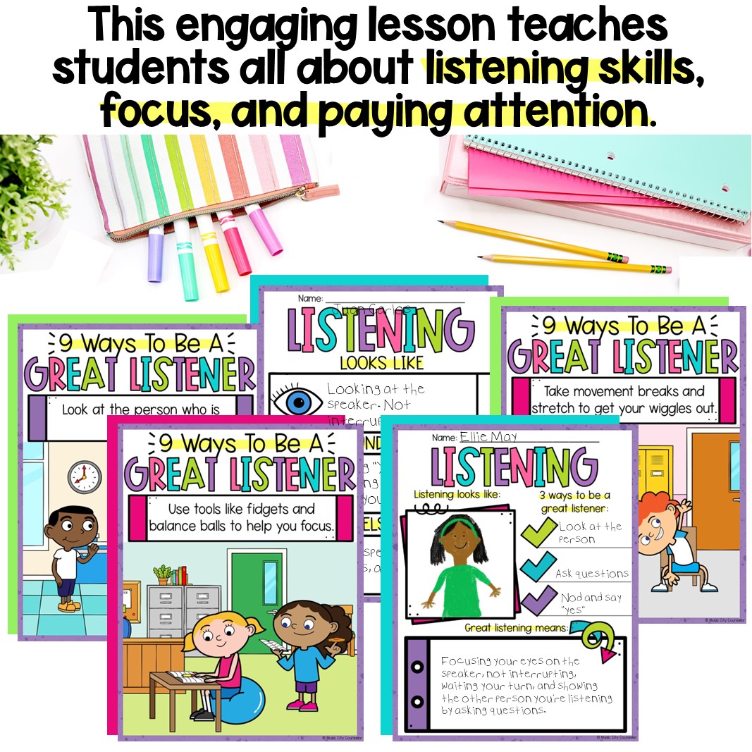 Listening Skills Lesson, Digital & Printable - Music City Counselor