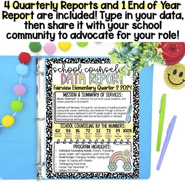 School Counseling Data Editable Quarterly & End of Year Report - Image 3