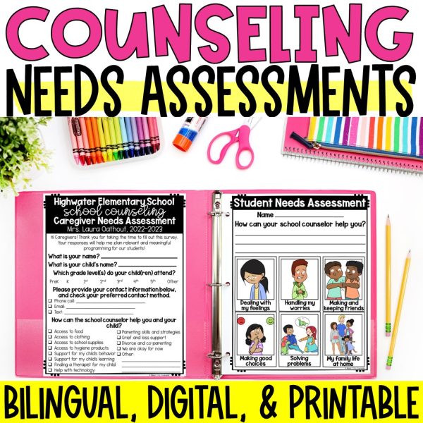 School Counseling Needs Assessment, Bilingual, Digital & Printable