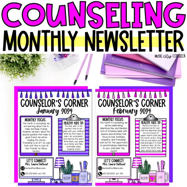 School Counseling Monthly Newsletter, Editable