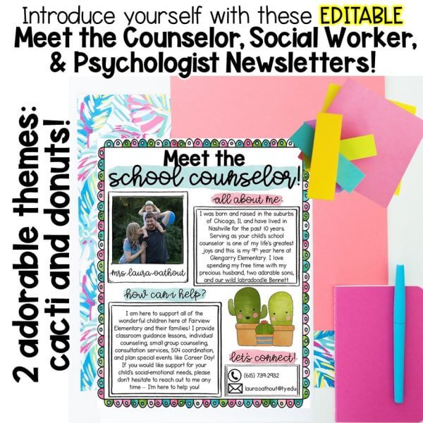 Meet the School Counselor, Social Worker, & Psychologist Editable Newsletter - Image 2