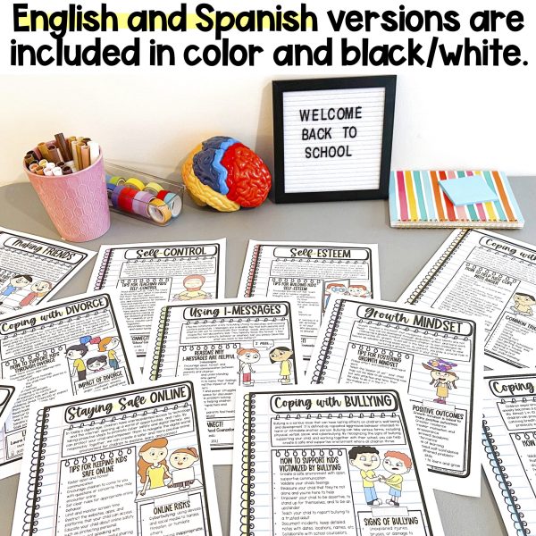 11 Bilingual English Spanish SEL & Mental Health Parenting Handouts - Image 3