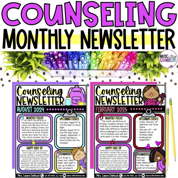 School Counseling Editable Monthly Newsletter