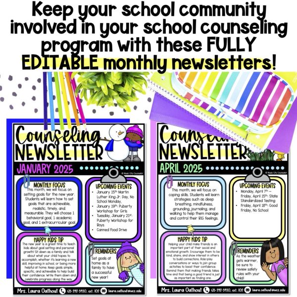 School Counseling Editable Monthly Newsletter - Image 2