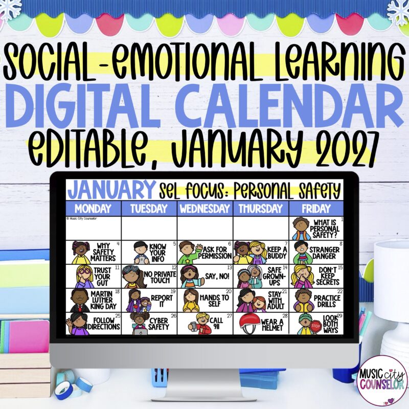 EDITABLE SEL Digital Calendar: Personal Safety, January 2027