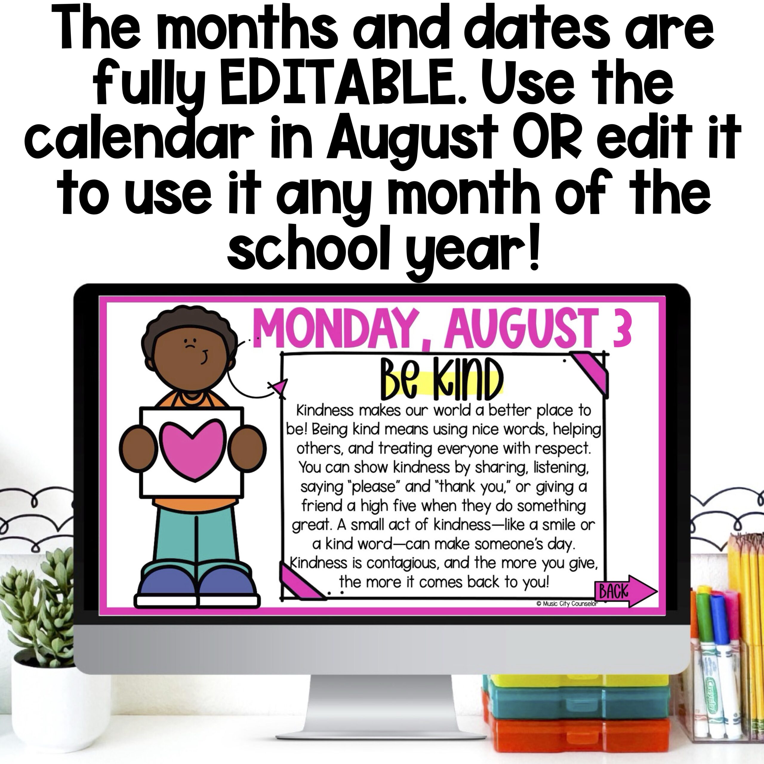 EDITABLE SEL Digital Calendar: Positive Behavior, August 2026 - Image 4