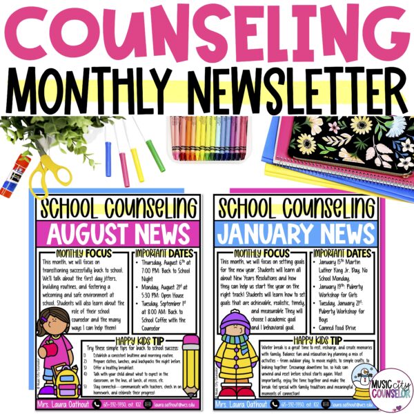 School Counseling Editable Monthly Newsletter