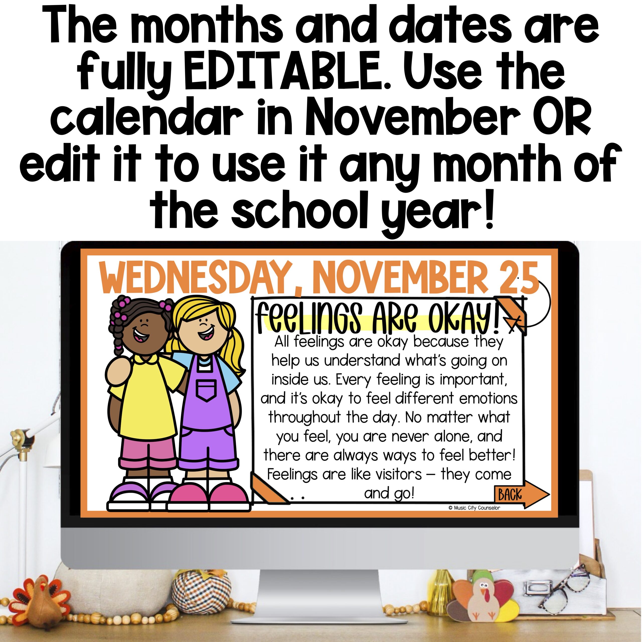 EDITABLE SEL Digital Calendar: Identifying Feelings November 2026 - Image 4