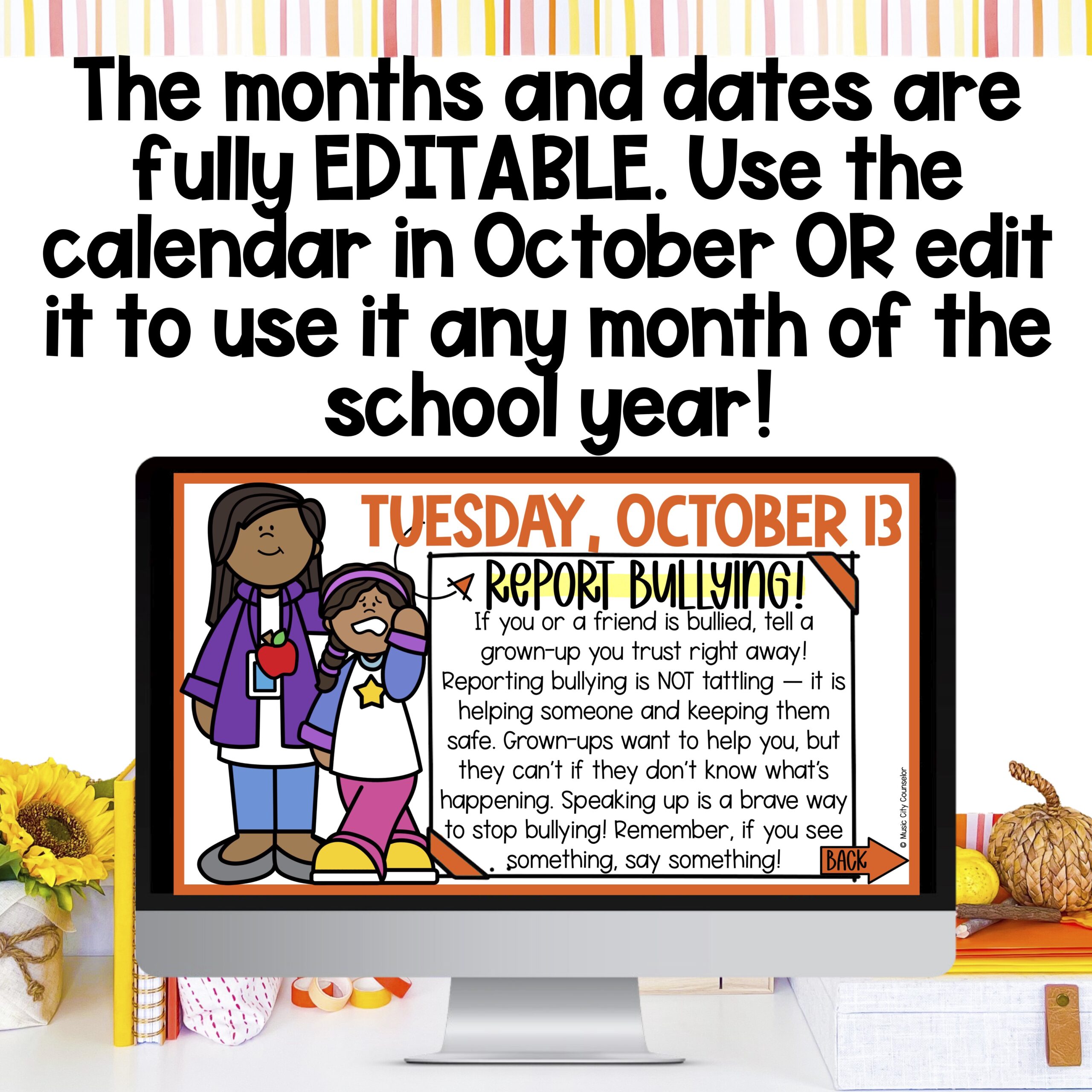 EDITABLE SEL Digital Calendar: Bullying Prevention, October 2026 - Image 4