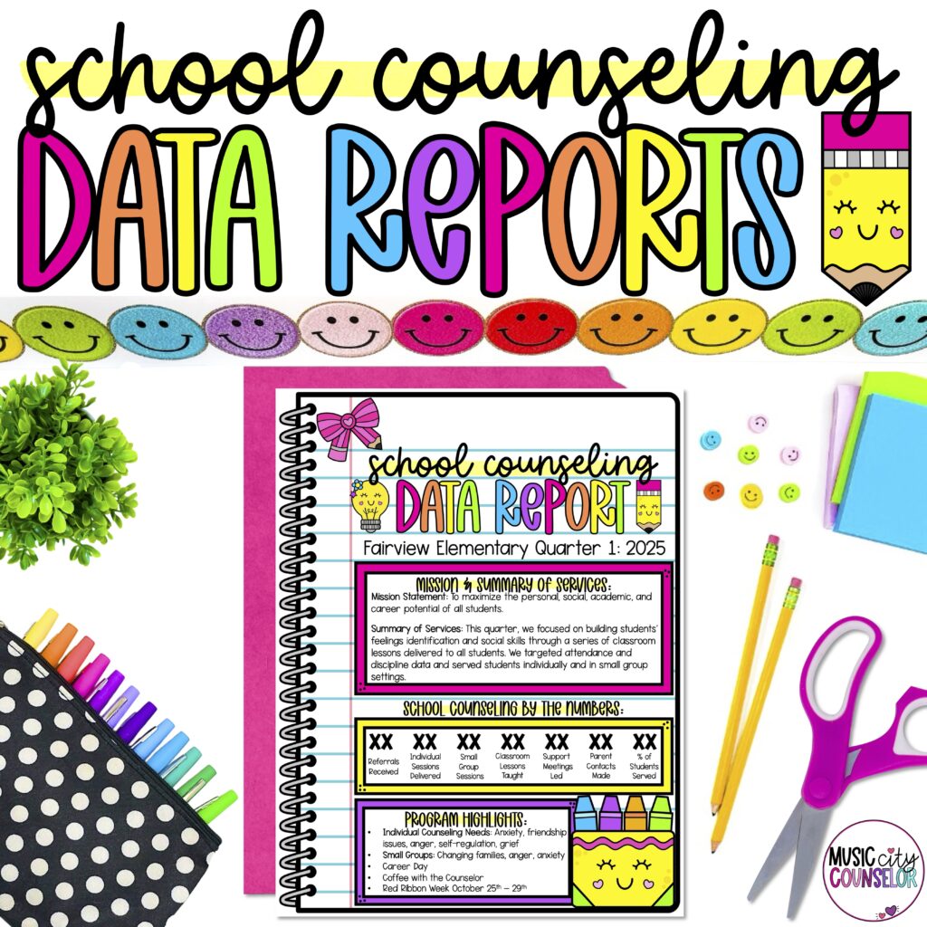 School Counseling Data Editable Quarterly & End of Year Report - Music ...