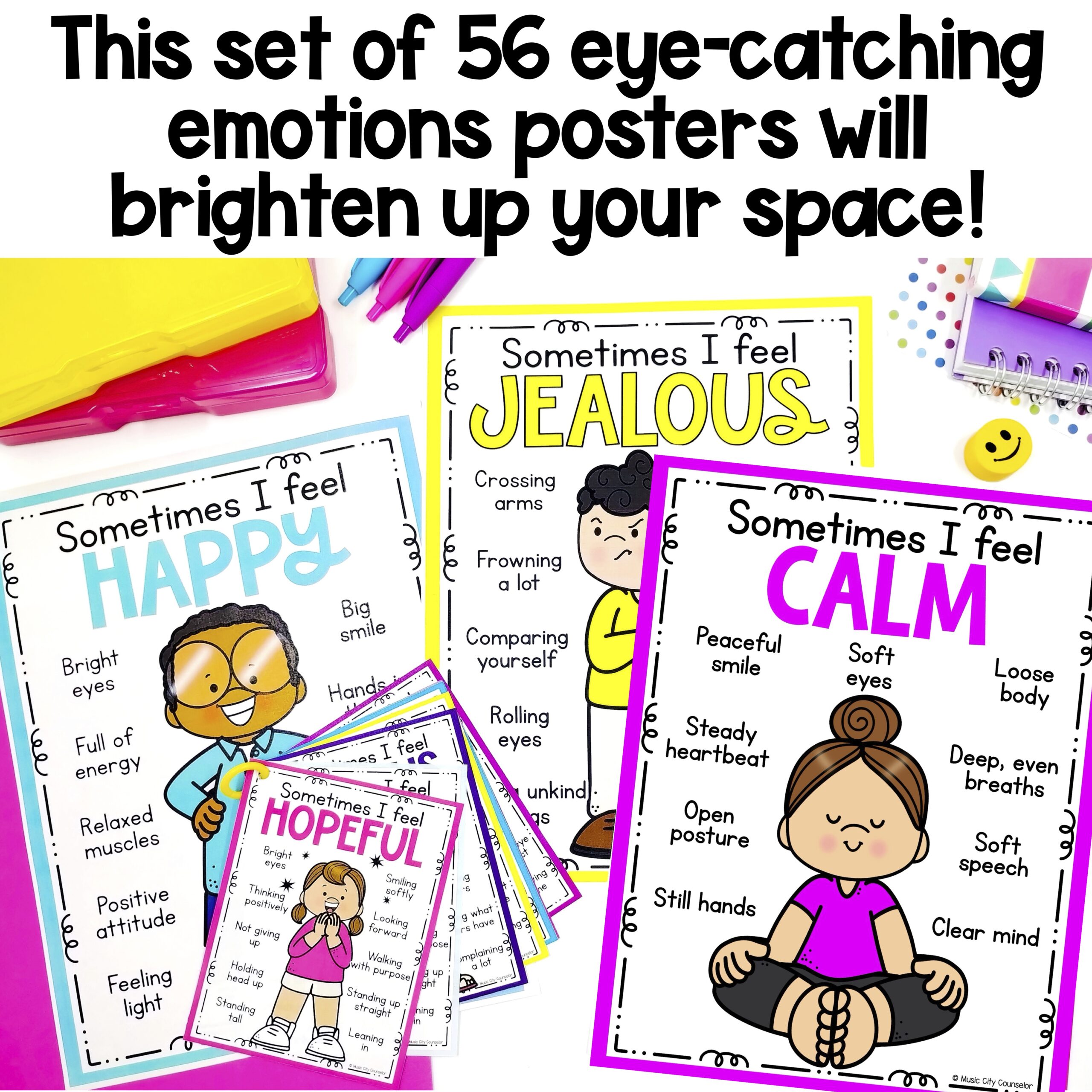 56 Feelings & Emotions Posters & Coloring Pages - Image 2