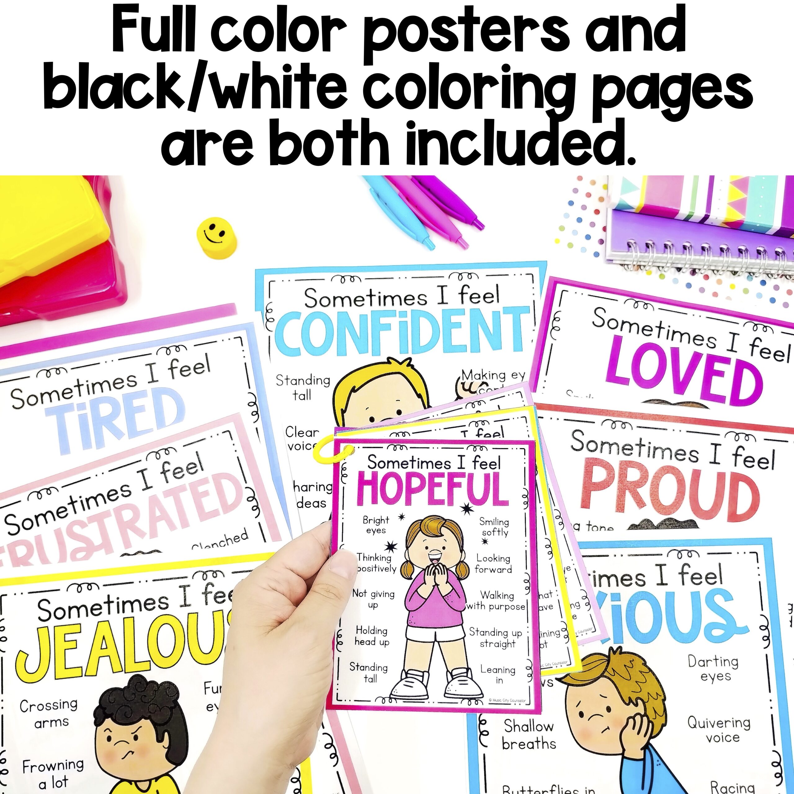 56 Feelings & Emotions Posters & Coloring Pages - Image 4