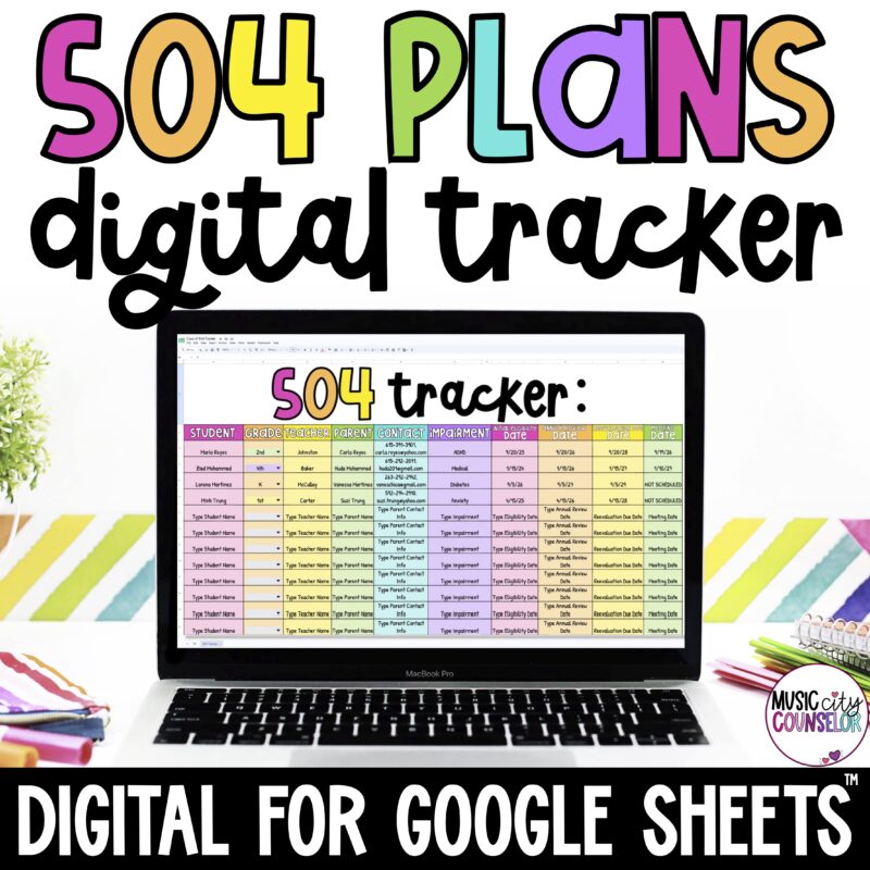 504 Plan Coordination Digital for Google Sheets Tracker