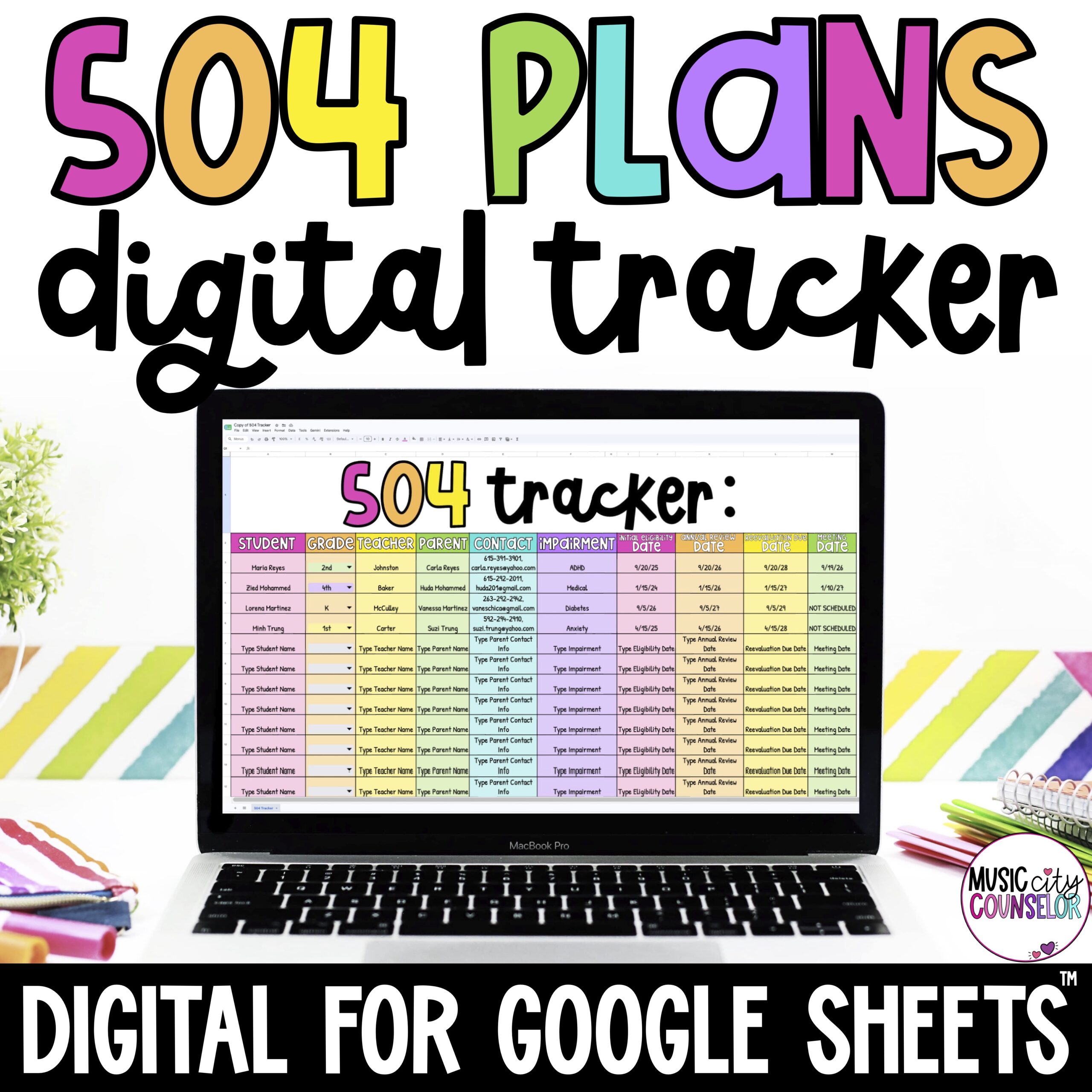 504 Plan Coordination Digital for Google Sheets Tracker