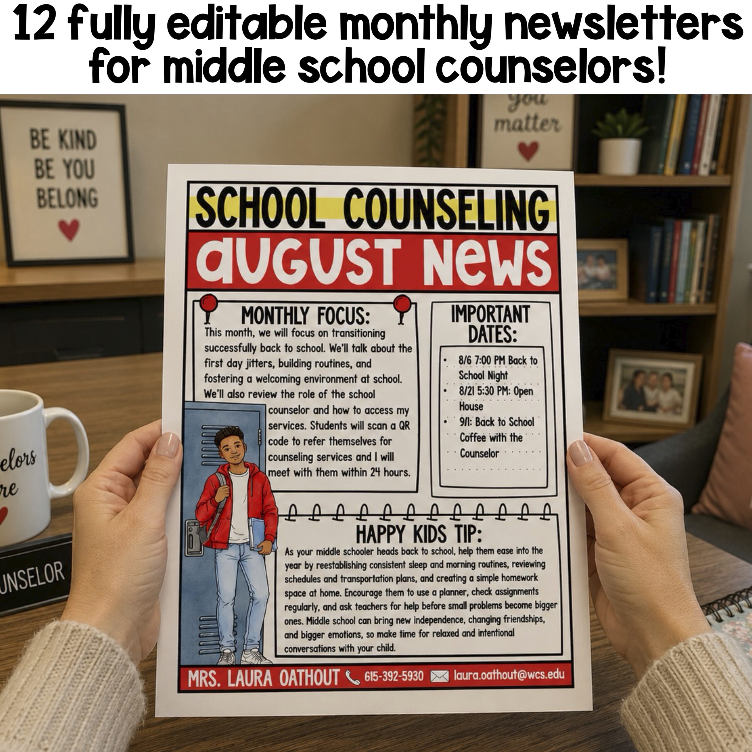 Middle School Counseling Editable Monthly Newsletter - Image 2