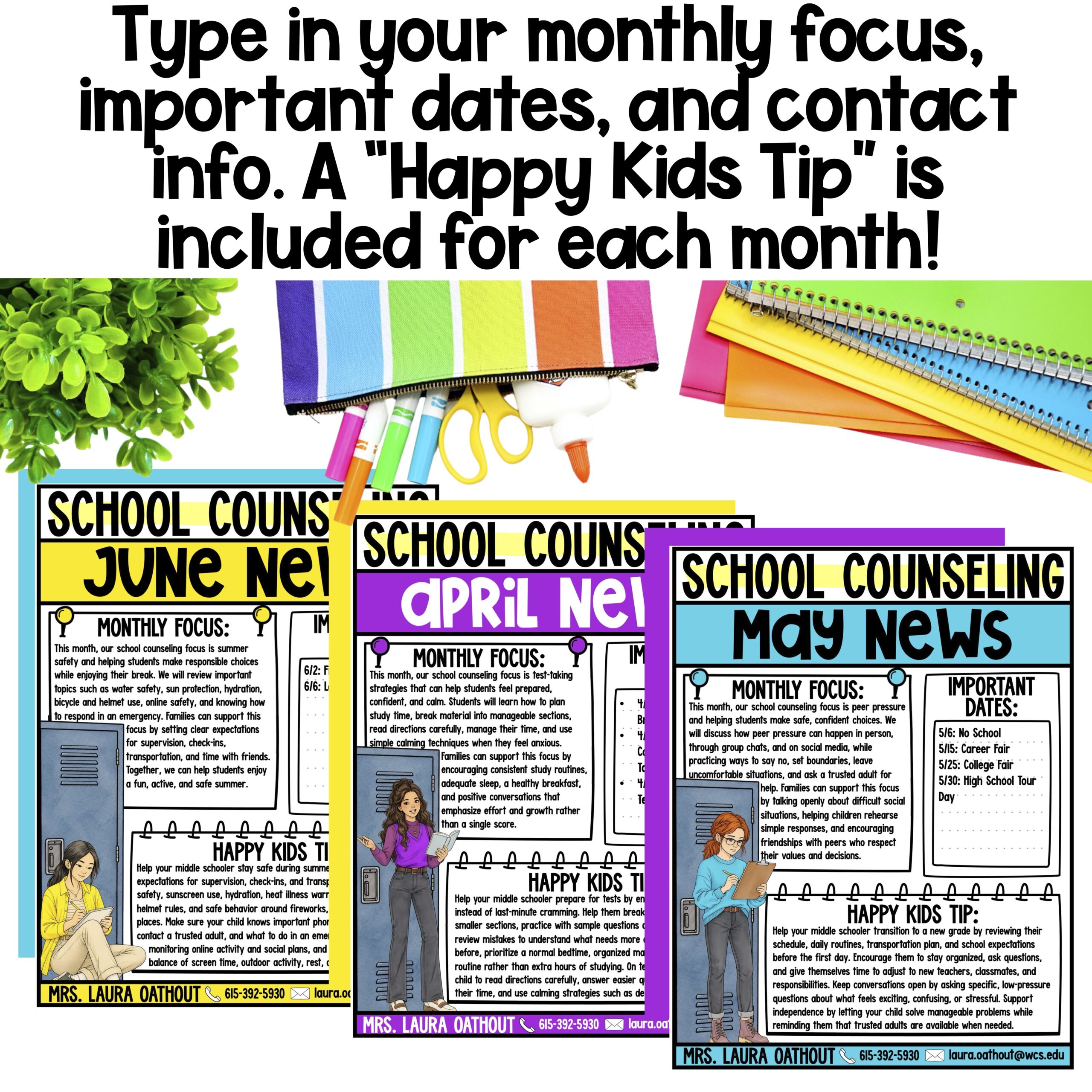 Middle School Counseling Editable Monthly Newsletter - Image 3