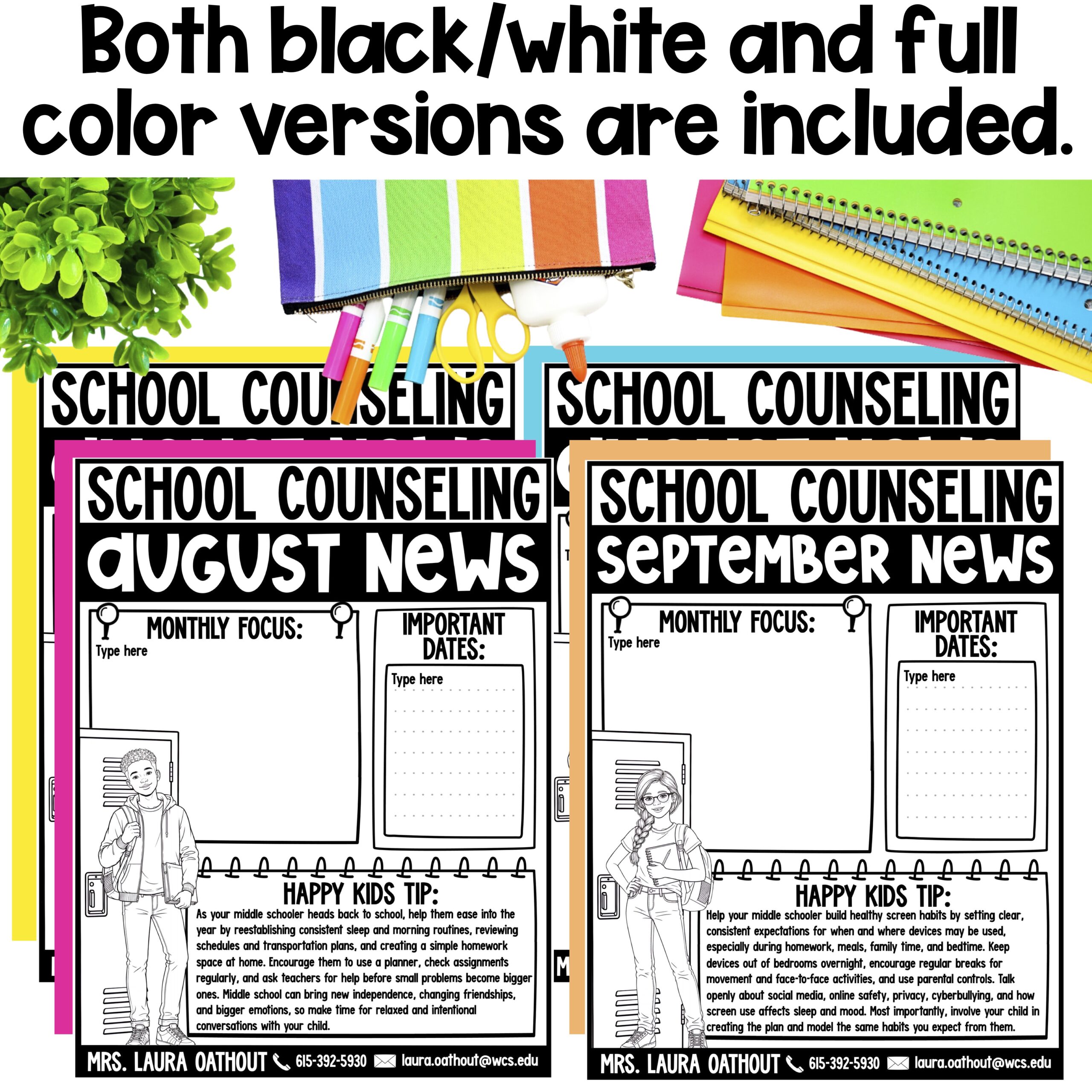 Middle School Counseling Editable Monthly Newsletter - Image 4